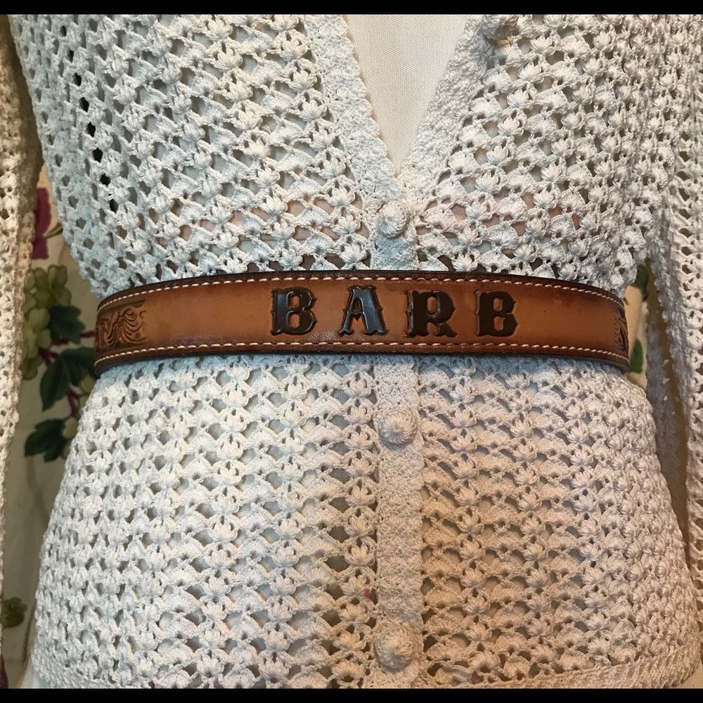Leather Belt Tooled BARB Tony Lama Vintage Size 30